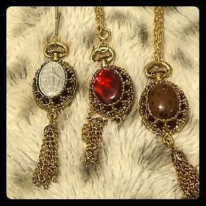 Red stone,Saint and brown stone pendant
